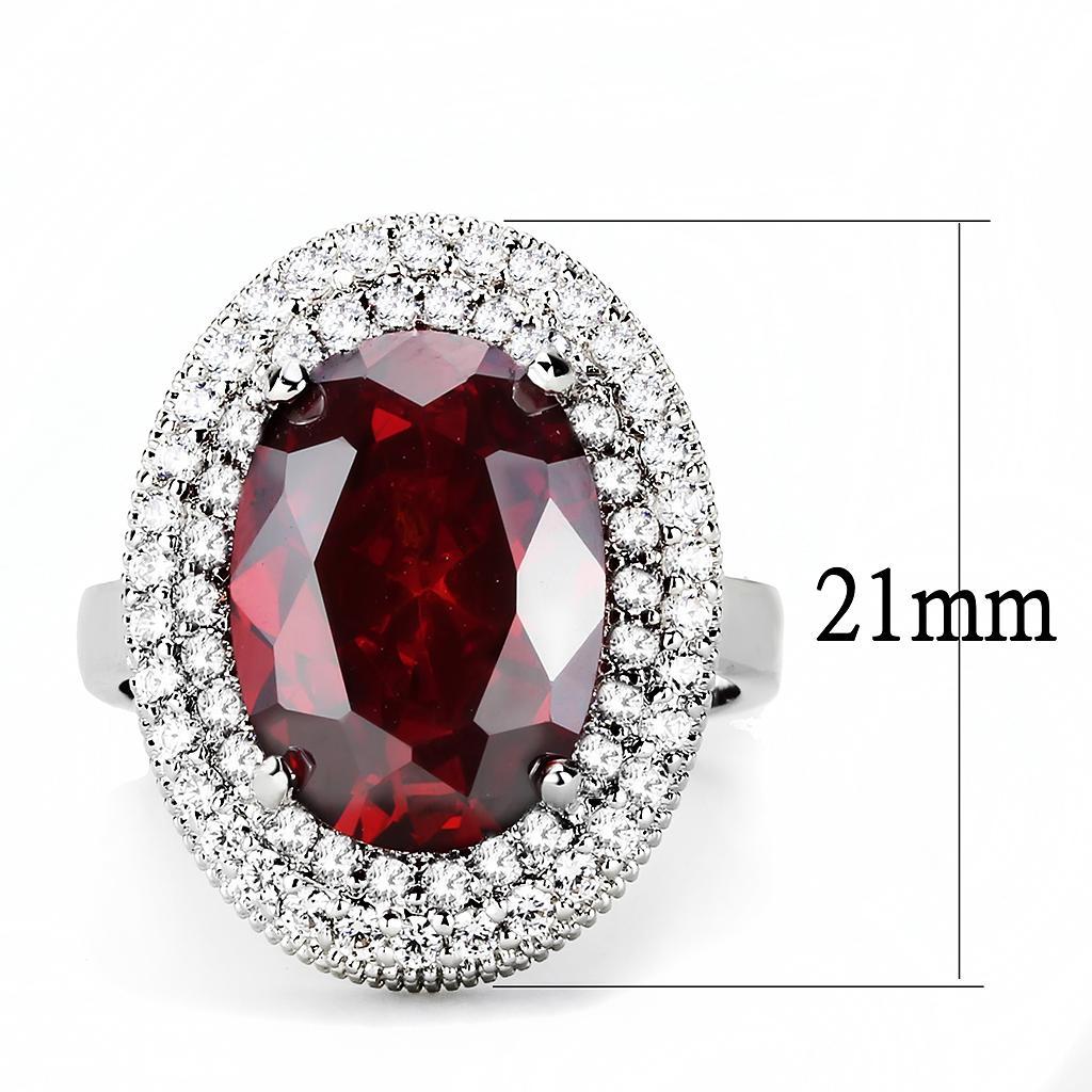 3W1455 - Rhodium Brass Ring with AAA Grade CZ  in Garnet-1