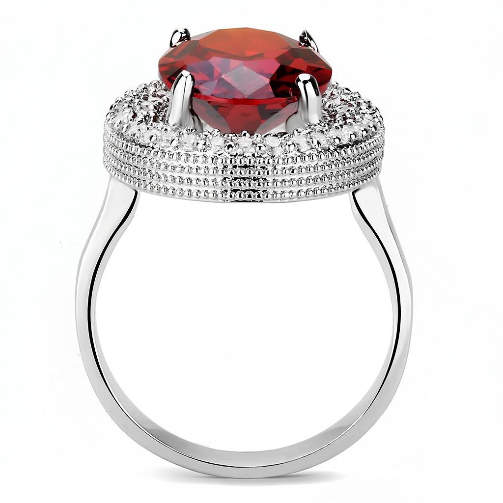 3W1455 - Rhodium Brass Ring with AAA Grade CZ  in Garnet-2