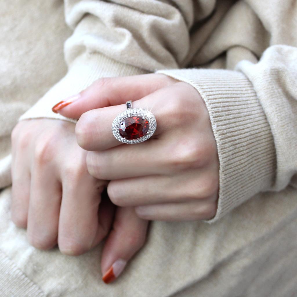 3W1455 - Rhodium Brass Ring with AAA Grade CZ  in Garnet-4