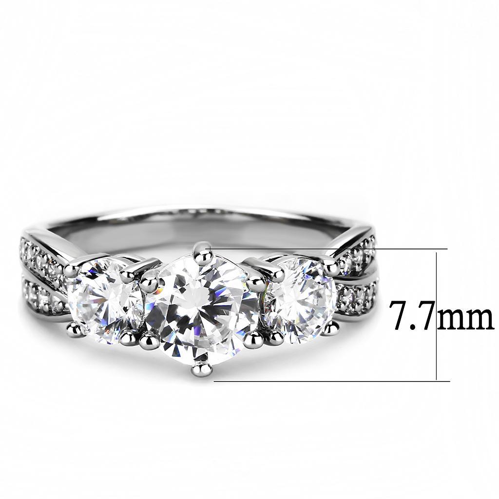 3W1456 - Rhodium Brass Ring with AAA Grade CZ  in Clear-1