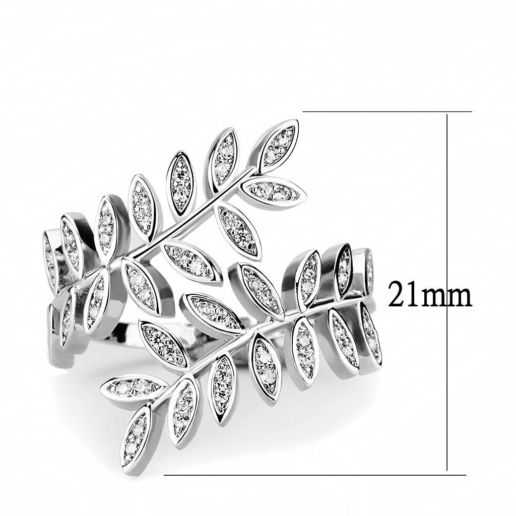3W1457 - Rhodium Brass Ring with AAA Grade CZ  in Clear-1