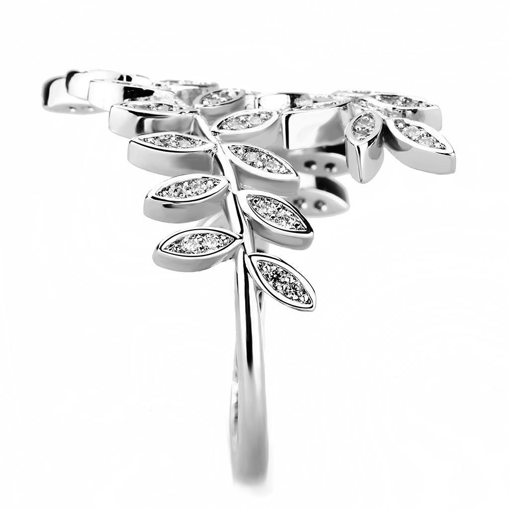 3W1457 - Rhodium Brass Ring with AAA Grade CZ  in Clear-3