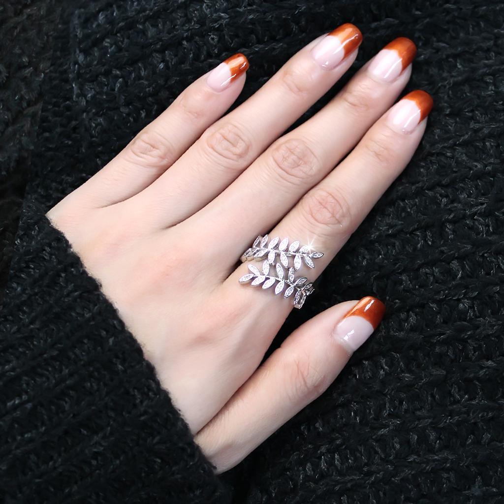 3W1457 - Rhodium Brass Ring with AAA Grade CZ  in Clear-4