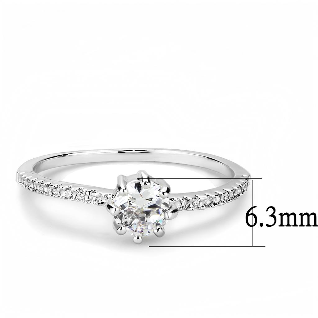 3W1460 - Rhodium Brass Ring with AAA Grade CZ  in Clear-1