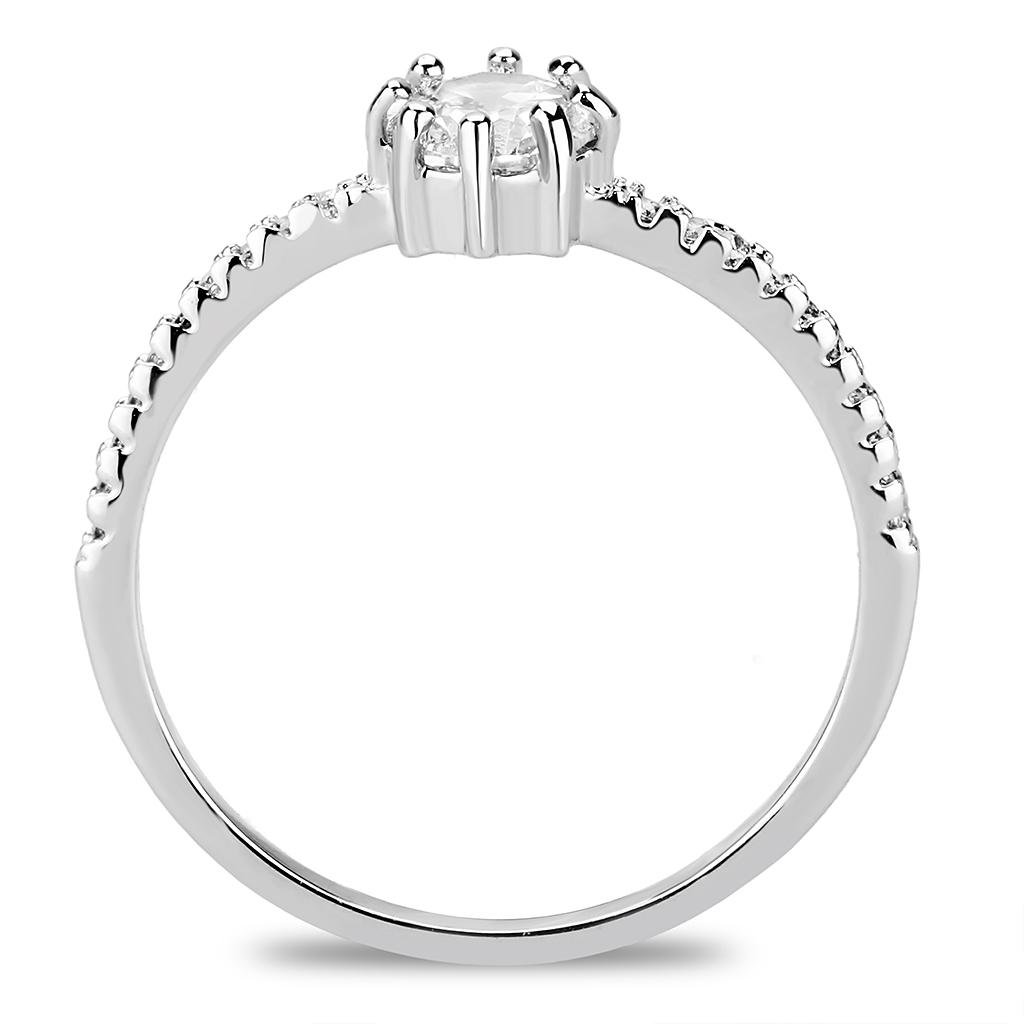 3W1460 - Rhodium Brass Ring with AAA Grade CZ  in Clear-2
