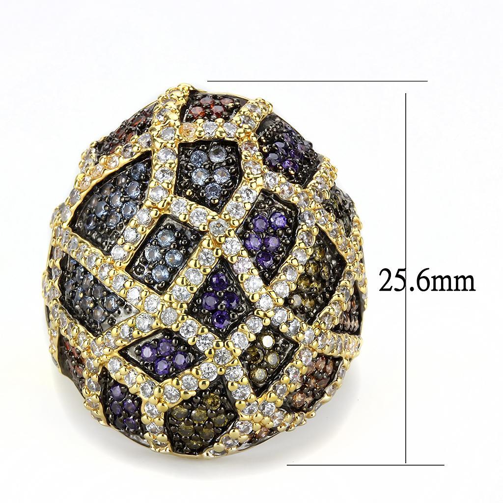 3W1461 - Gold+Ruthenium Brass Ring with AAA Grade CZ  in Multi Color-1
