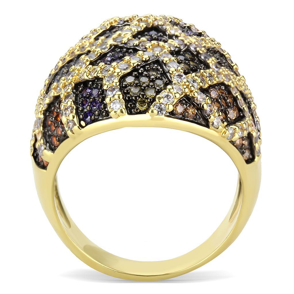 3W1461 - Gold+Ruthenium Brass Ring with AAA Grade CZ  in Multi Color-2