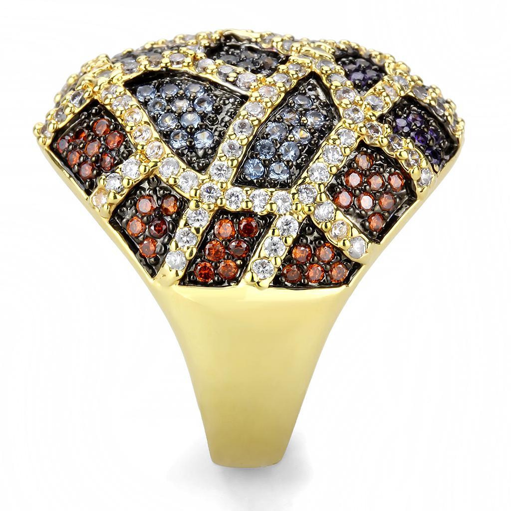 3W1461 - Gold+Ruthenium Brass Ring with AAA Grade CZ  in Multi Color-3