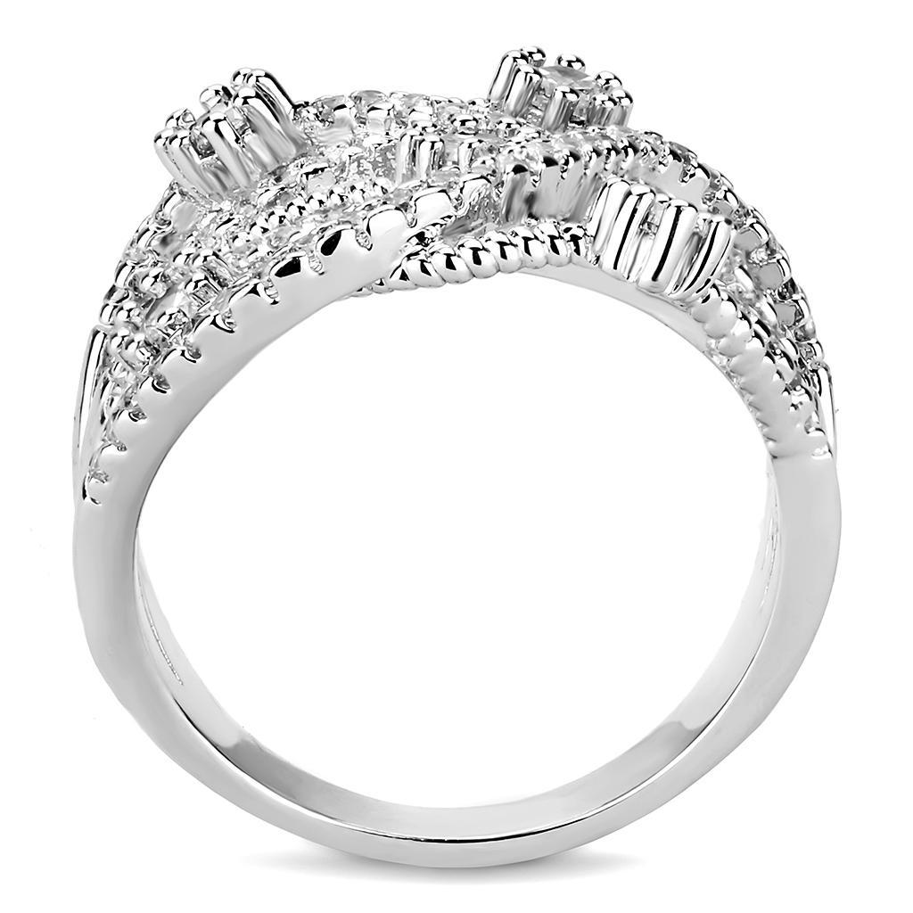 3W1463 - Rhodium Brass Ring with AAA Grade CZ  in Clear-2