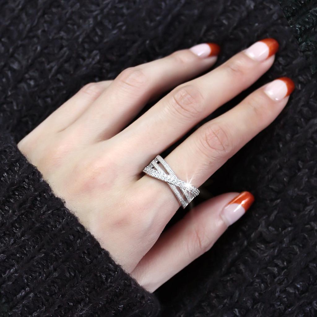 3W1464 - Rhodium Brass Ring with AAA Grade CZ  in Clear-4