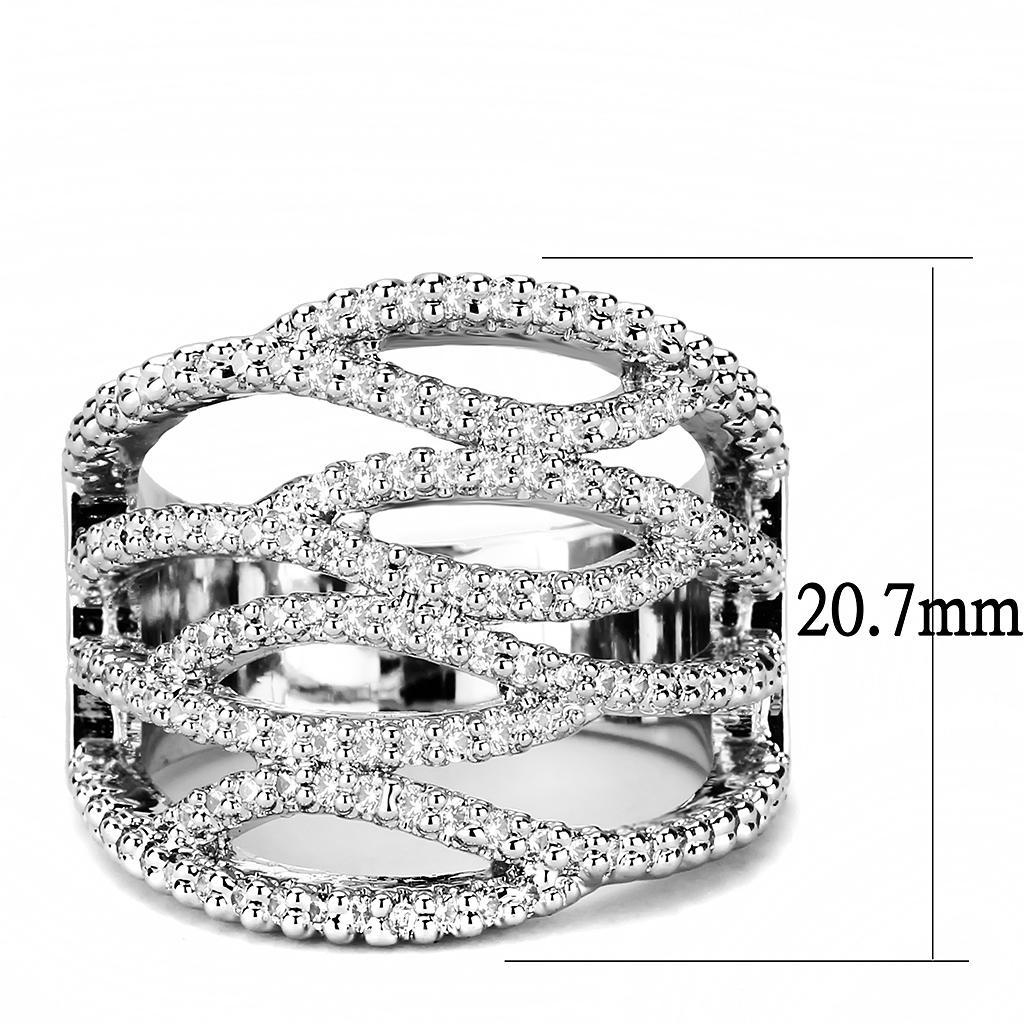 3W1465 - Rhodium Brass Ring with AAA Grade CZ  in Clear-1