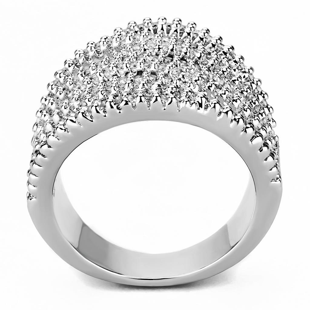 3W1465 - Rhodium Brass Ring with AAA Grade CZ  in Clear-2