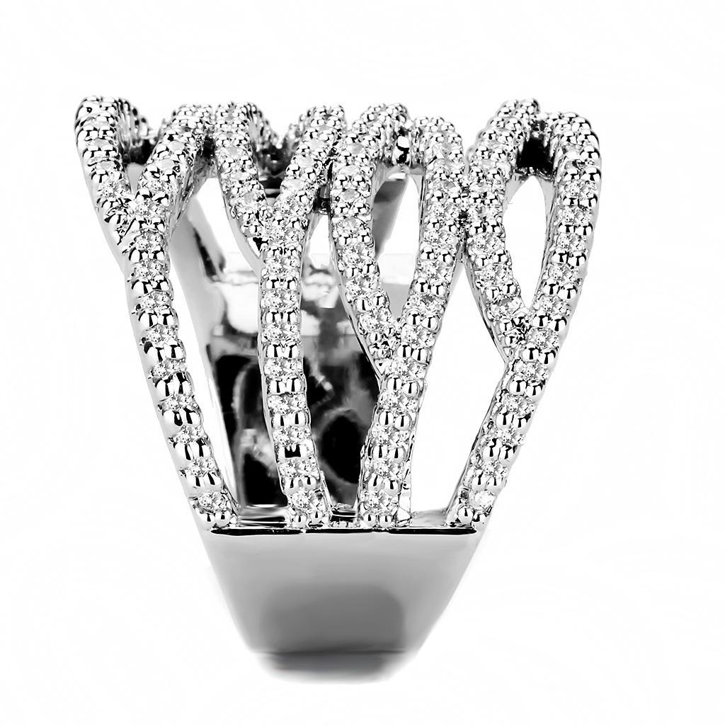3W1465 - Rhodium Brass Ring with AAA Grade CZ  in Clear-3