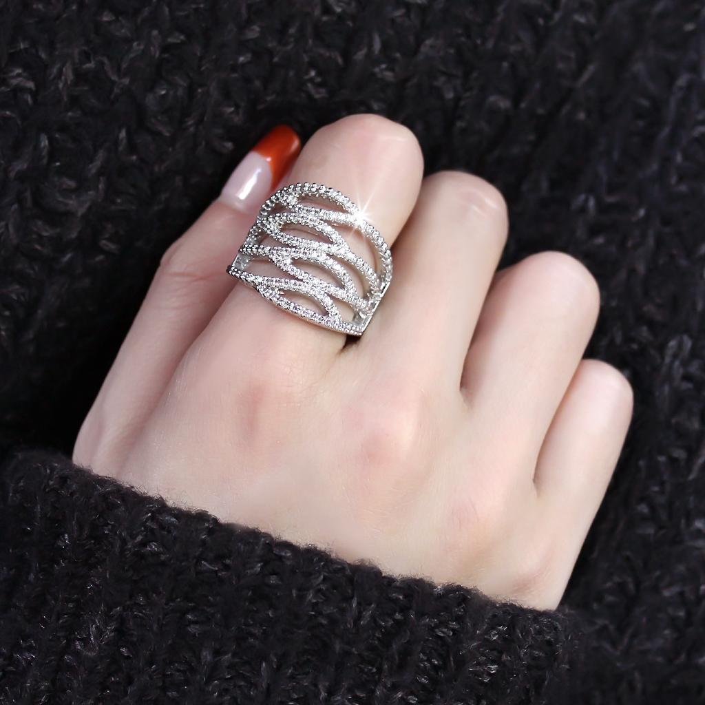 3W1465 - Rhodium Brass Ring with AAA Grade CZ  in Clear-4