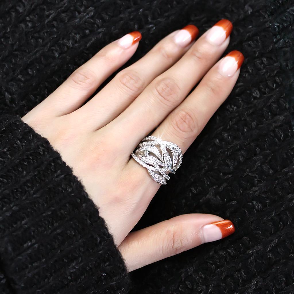 3W1466 - Rhodium Brass Ring with AAA Grade CZ  in Clear-4