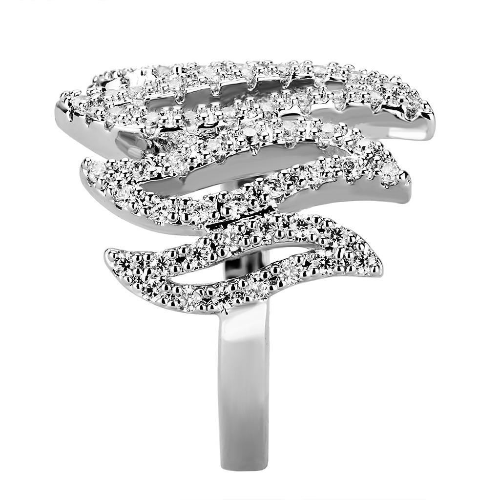 3W1467 - Rhodium Brass Ring with AAA Grade CZ  in Clear-3