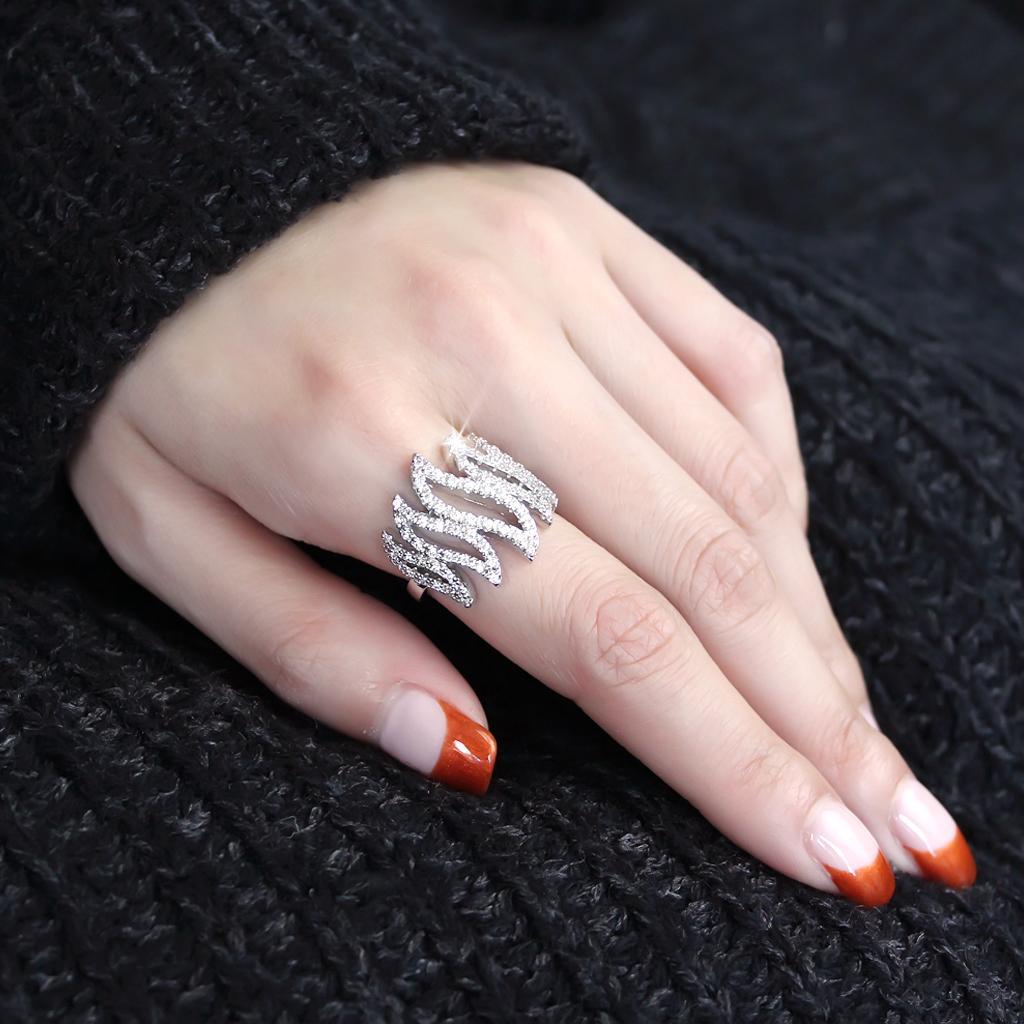 3W1467 - Rhodium Brass Ring with AAA Grade CZ  in Clear-4