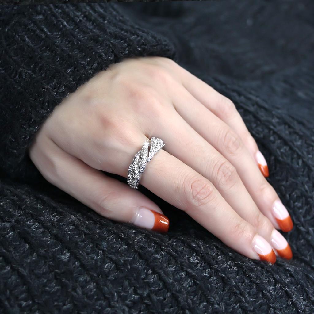 3W1468 - Rhodium Brass Ring with AAA Grade CZ  in Clear-4