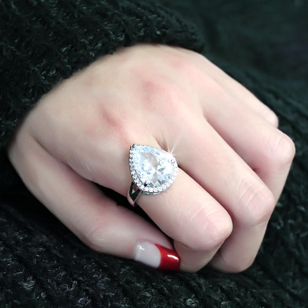 3W1469 - Rhodium Brass Ring with AAA Grade CZ  in Clear-4