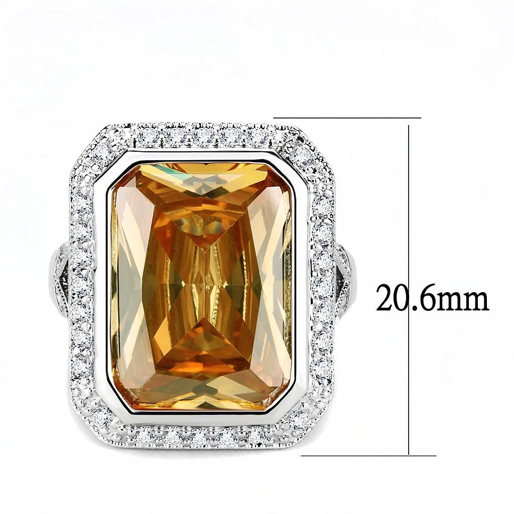 3W1471 - Rhodium Brass Ring with AAA Grade CZ  in Champagne-1