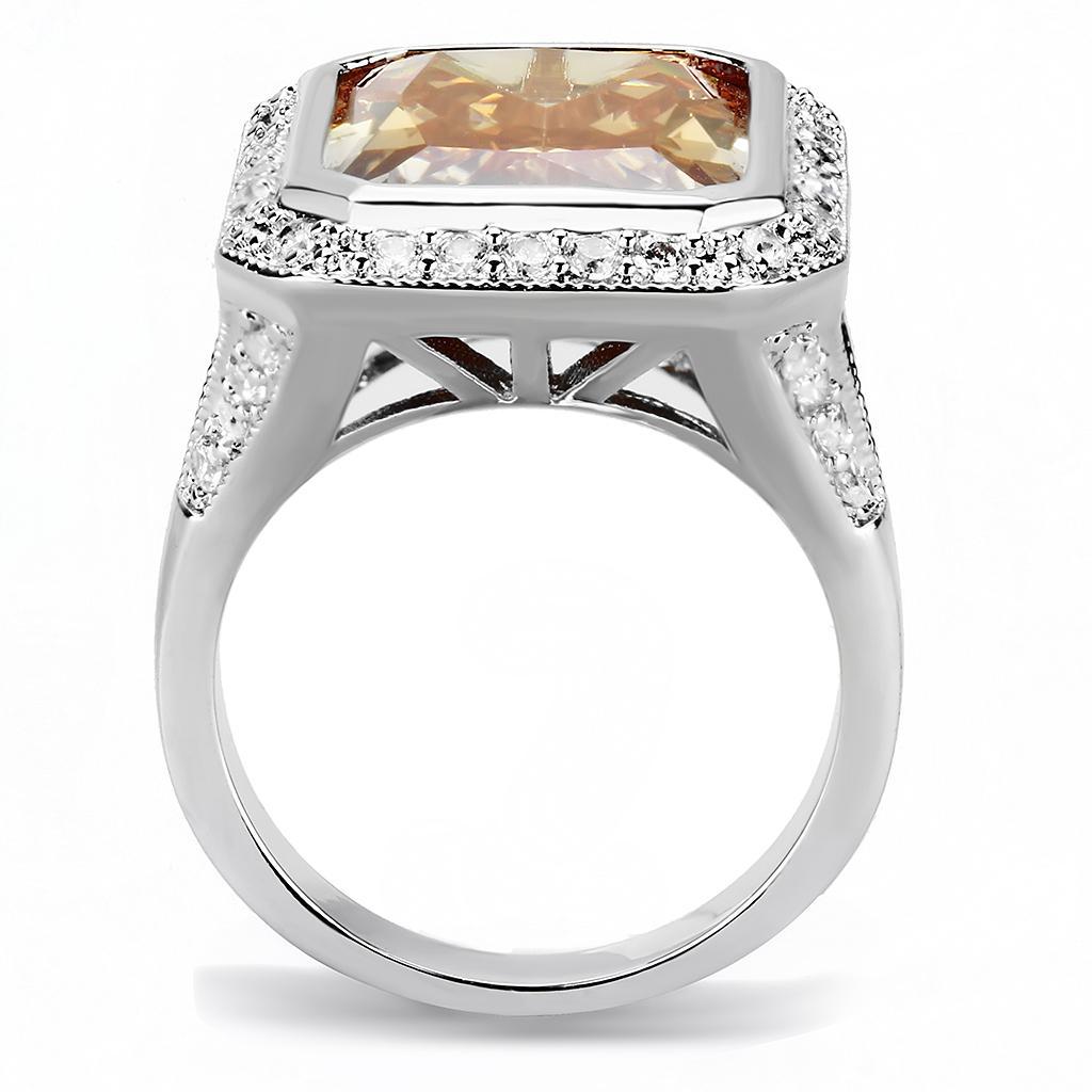 3W1471 - Rhodium Brass Ring with AAA Grade CZ  in Champagne-2
