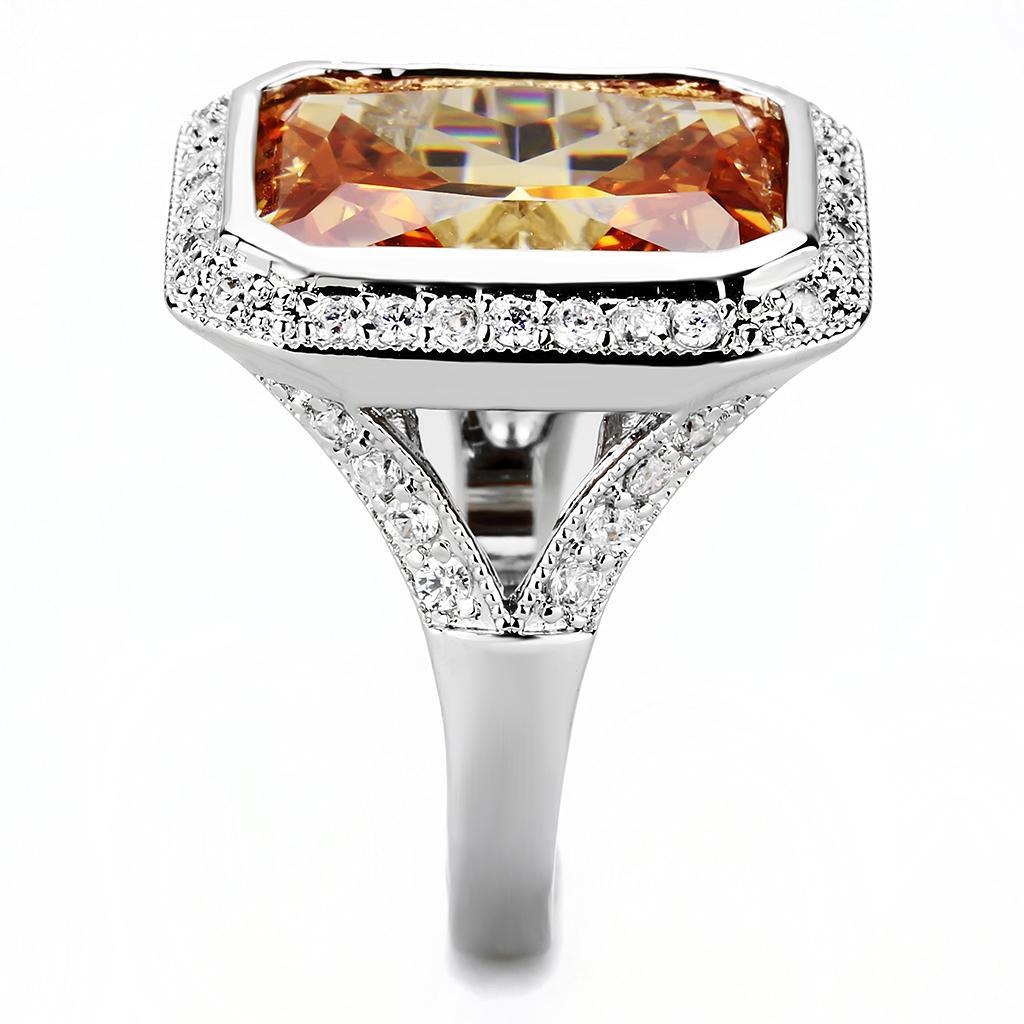 3W1471 - Rhodium Brass Ring with AAA Grade CZ  in Champagne-3
