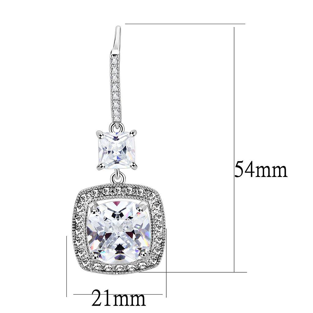 3W1477 - Rhodium Brass Earrings with AAA Grade CZ  in Clear-1