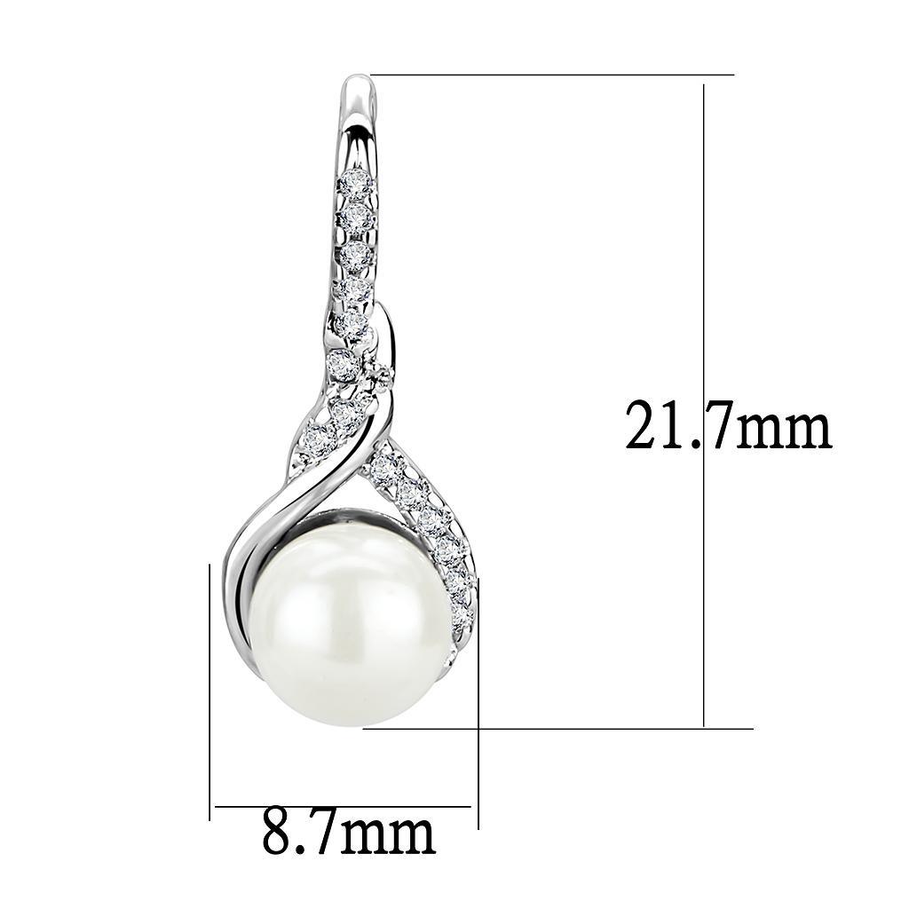 3W1478 - Rhodium Brass Earrings with Synthetic Pearl in White-1