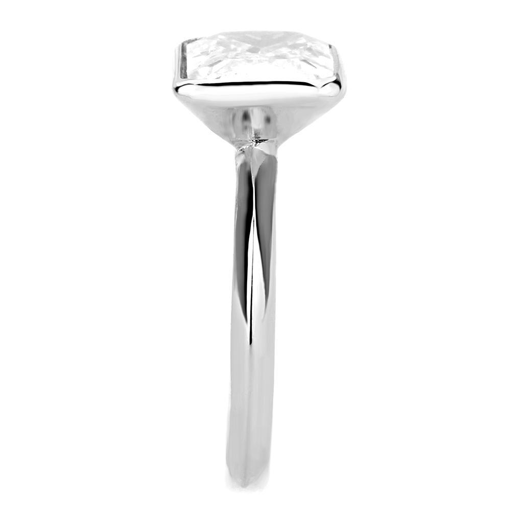 3W1488 - Rhodium Brass Ring with AAA Grade CZ  in Clear-3