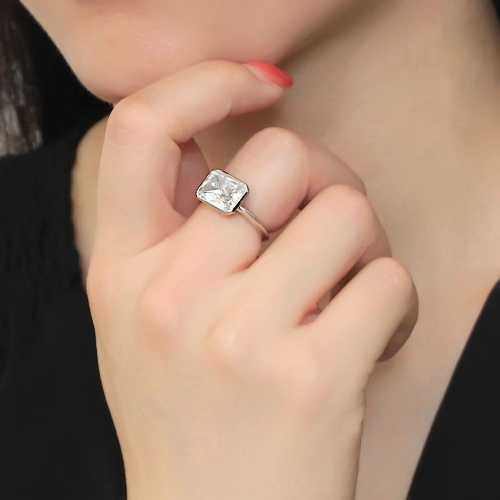3W1488 - Rhodium Brass Ring with AAA Grade CZ  in Clear-4
