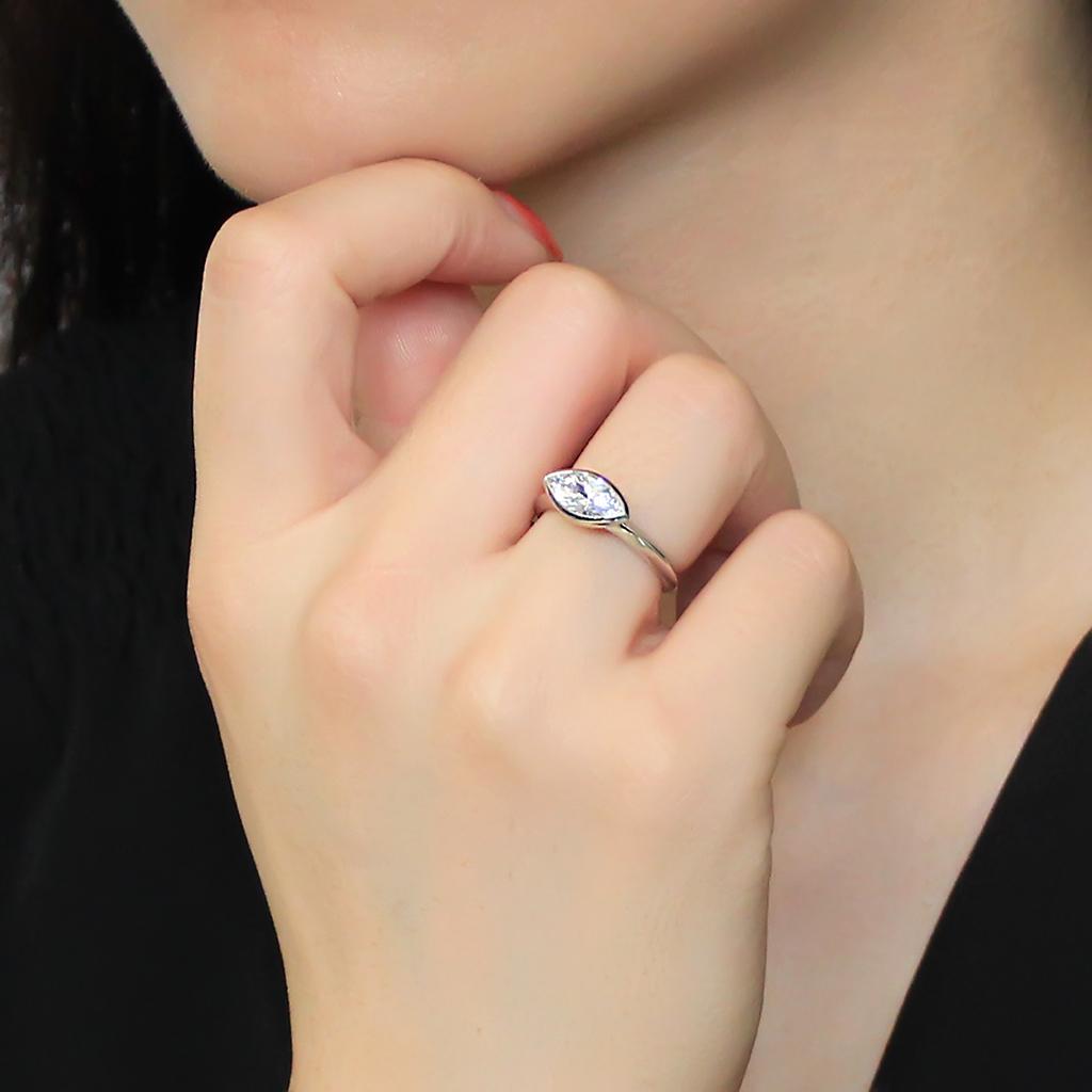 3W1489 - Rhodium Brass Ring with AAA Grade CZ  in Clear-4