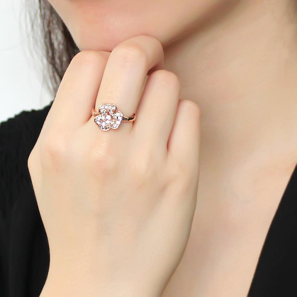3W1491 - Rose Gold Brass Ring with Top Grade Crystal  in Clear-4