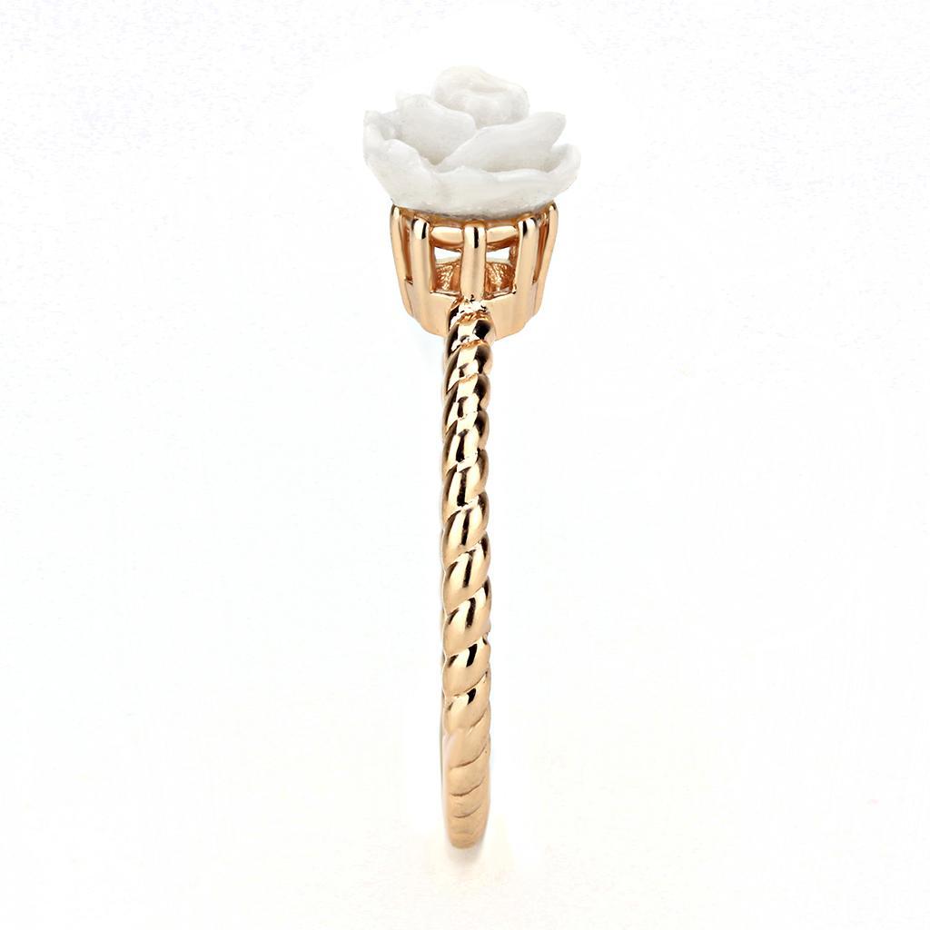 3W1492 - Rose Gold Brass Ring with Synthetic Synthetic Stone in White-3