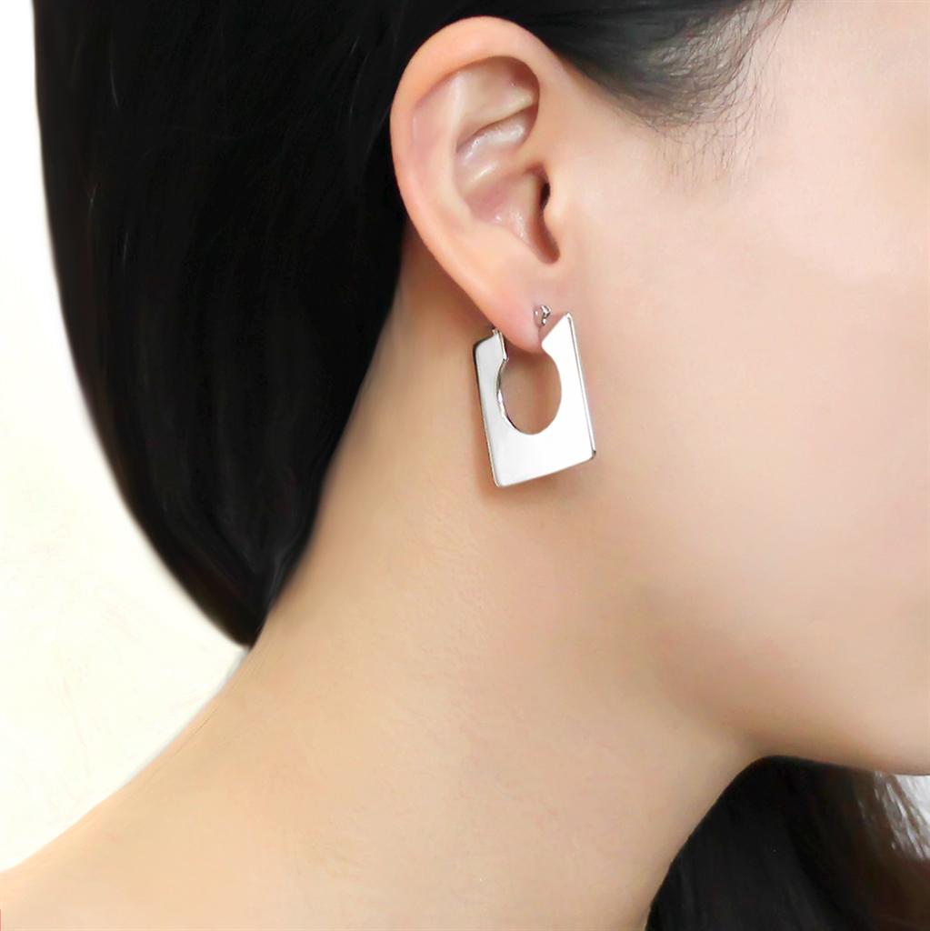 3W1500 - Rhodium Brass Earrings with No Stone-2