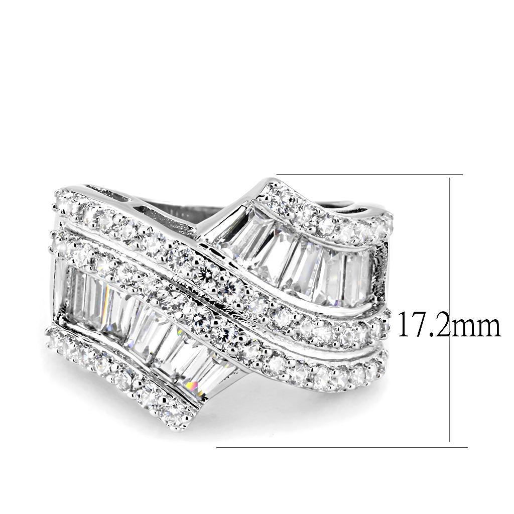 3W1501 - Rhodium Brass Ring with AAA Grade CZ  in Clear-1