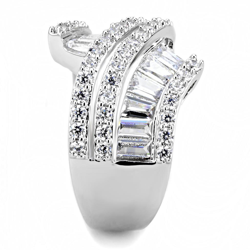 3W1501 - Rhodium Brass Ring with AAA Grade CZ  in Clear-3