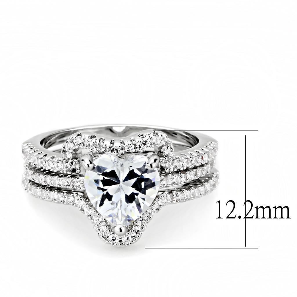 3W1504 - Rhodium Brass Ring with AAA Grade CZ  in Clear-1