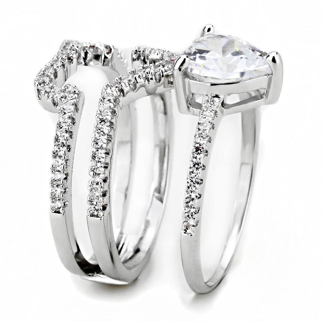 3W1504 - Rhodium Brass Ring with AAA Grade CZ  in Clear-3