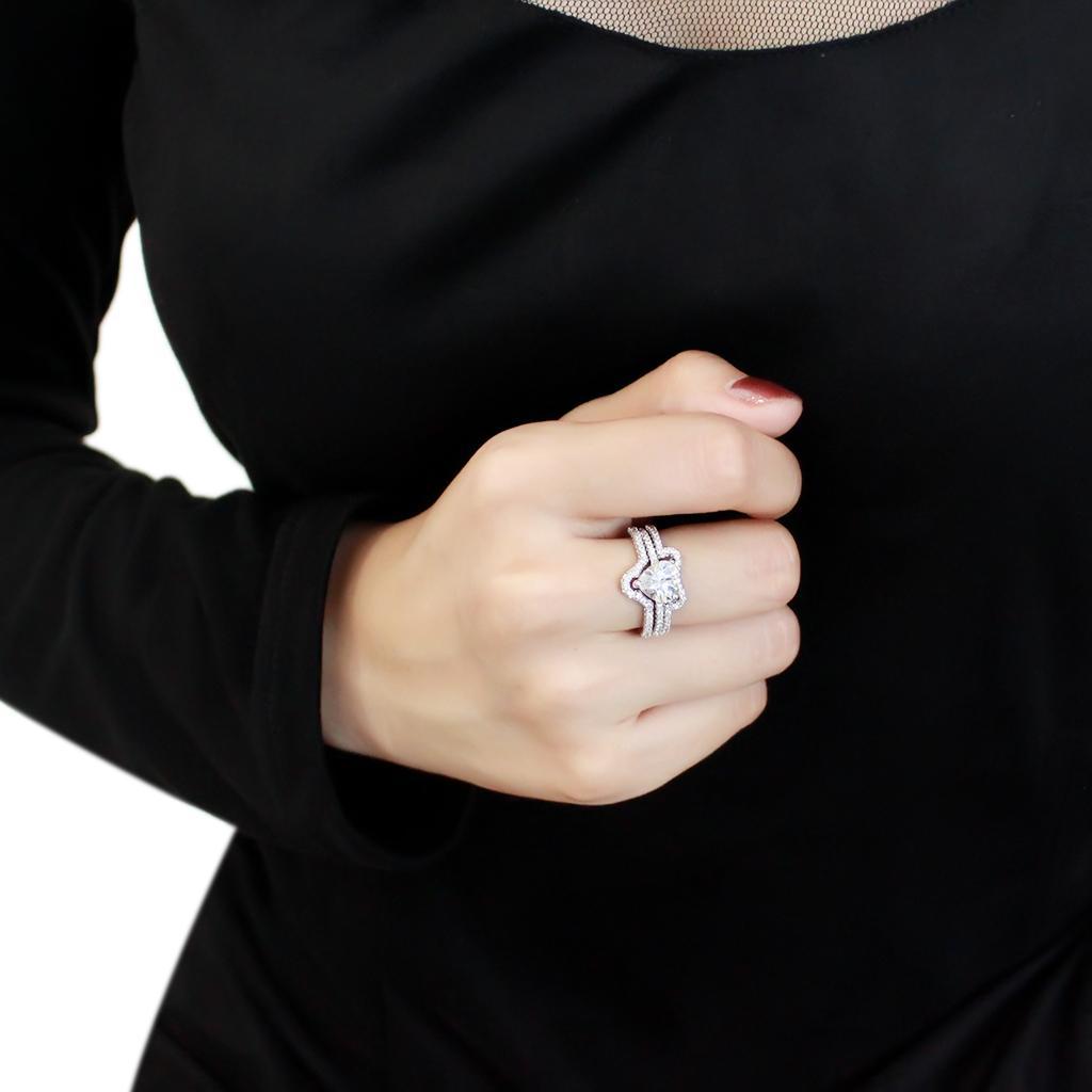 3W1504 - Rhodium Brass Ring with AAA Grade CZ  in Clear-4