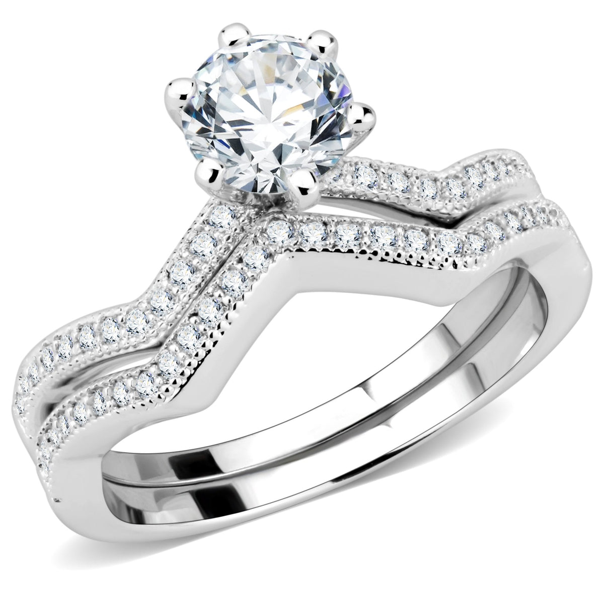 3W1505 - Rhodium Brass Ring with AAA Grade CZ  in Clear-0