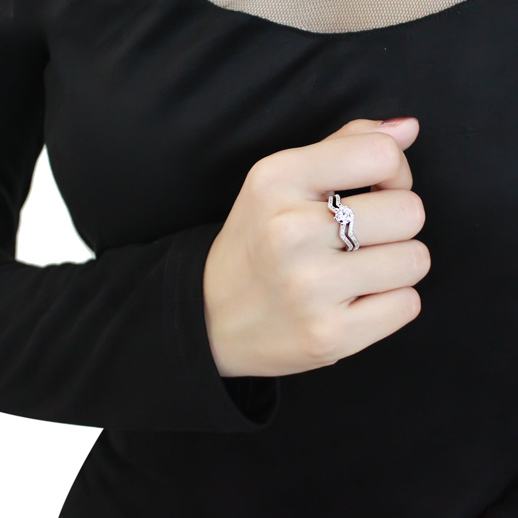 3W1505 - Rhodium Brass Ring with AAA Grade CZ  in Clear-4