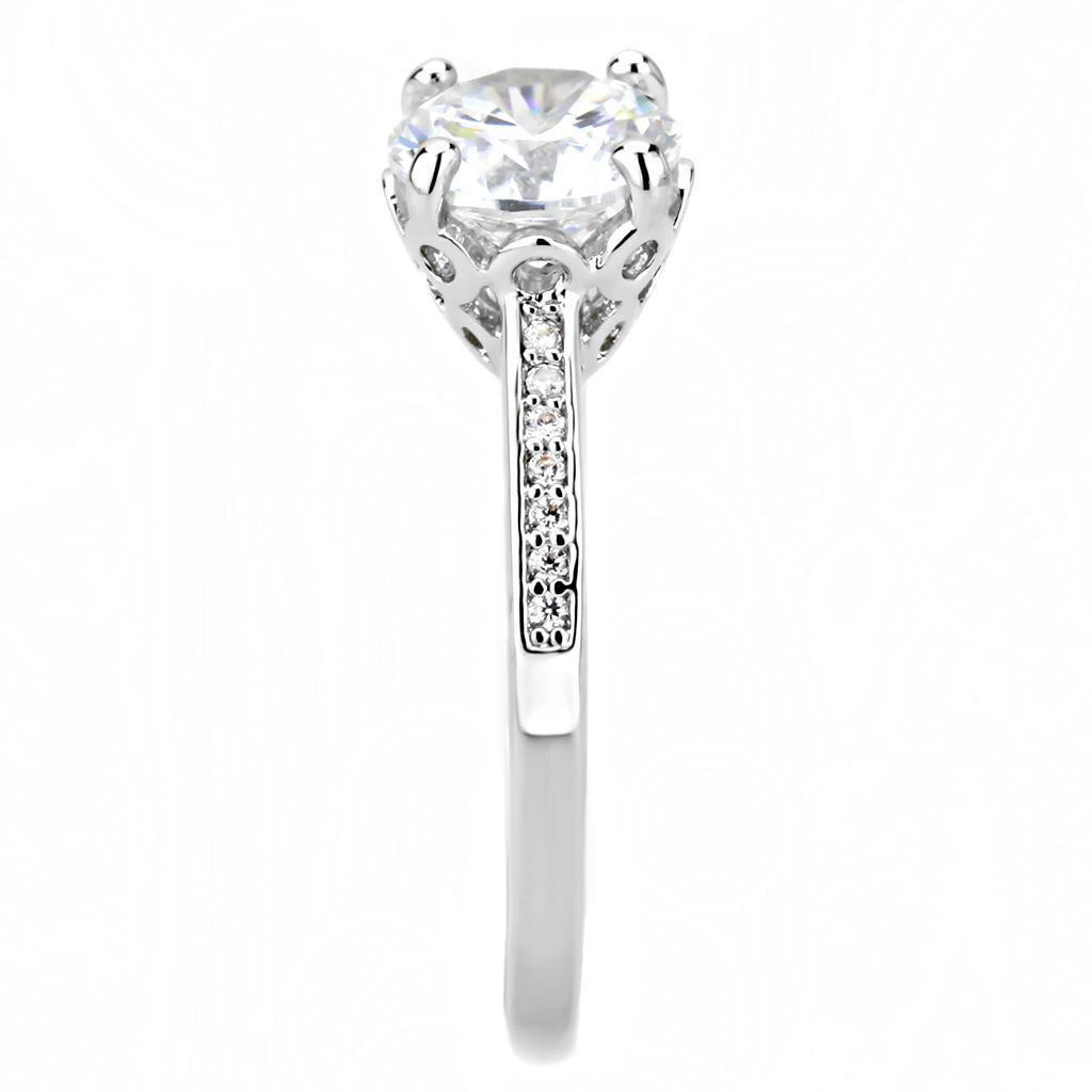 3W1507 - Rhodium Brass Ring with AAA Grade CZ  in Clear-3