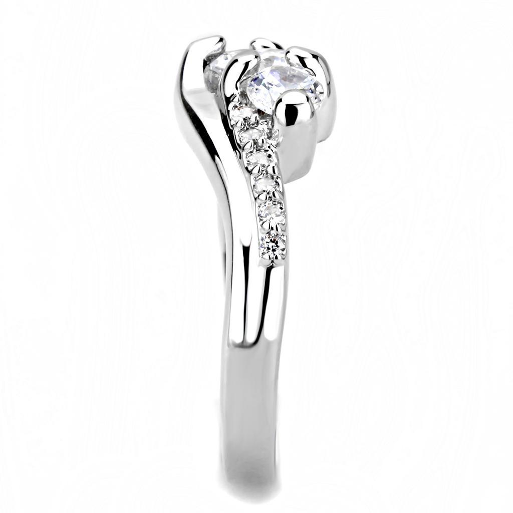 3W1512 - Rhodium Brass Ring with AAA Grade CZ  in Clear-3