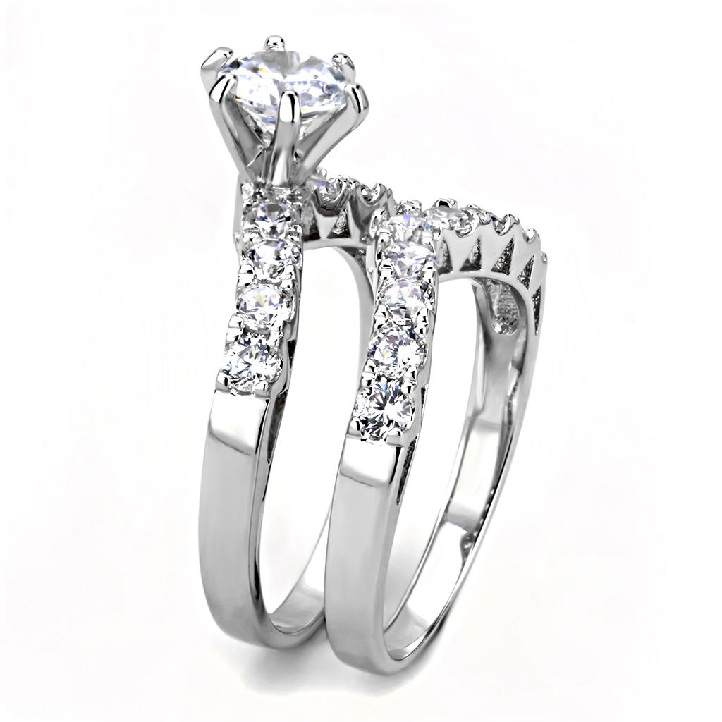 3W1513 - Rhodium Brass Ring with AAA Grade CZ  in Clear-3