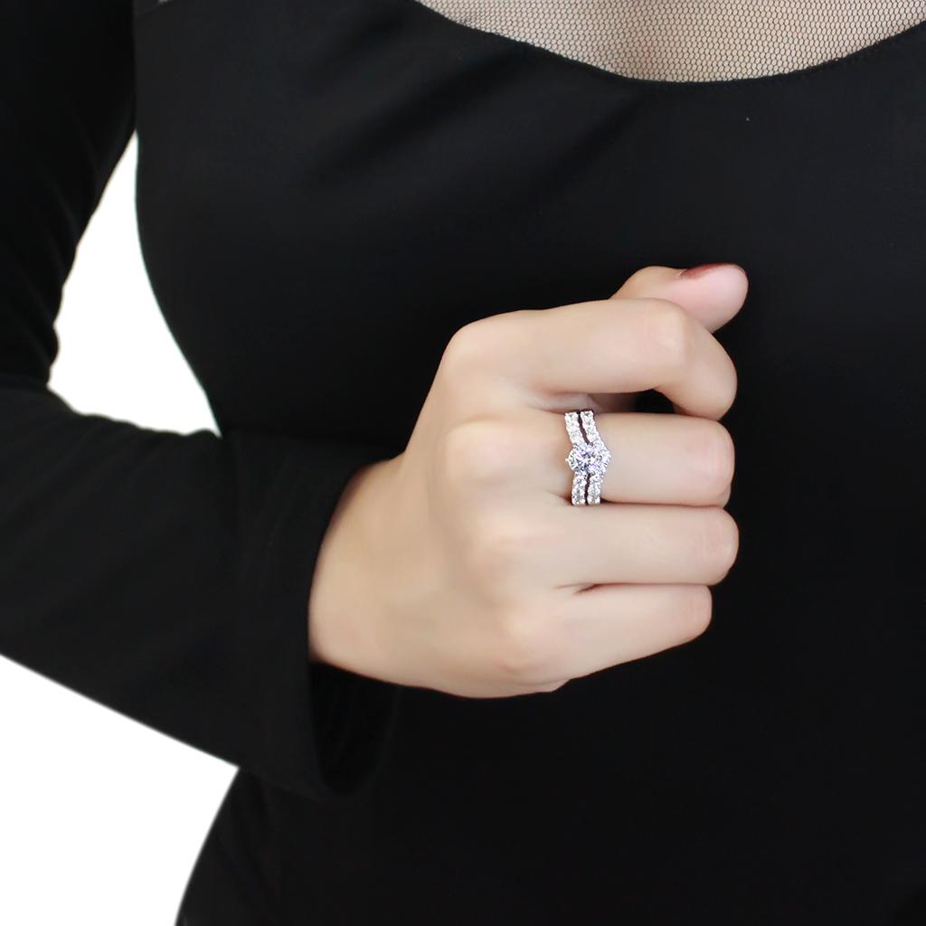 3W1513 - Rhodium Brass Ring with AAA Grade CZ  in Clear-4