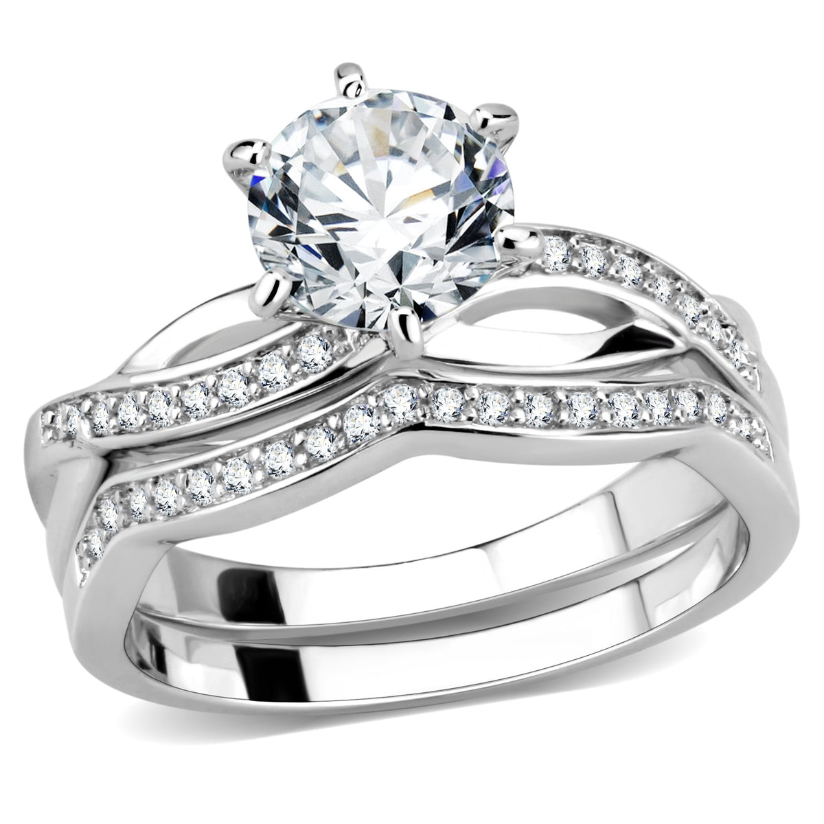 3W1514 - Rhodium Brass Ring with AAA Grade CZ  in Clear-0
