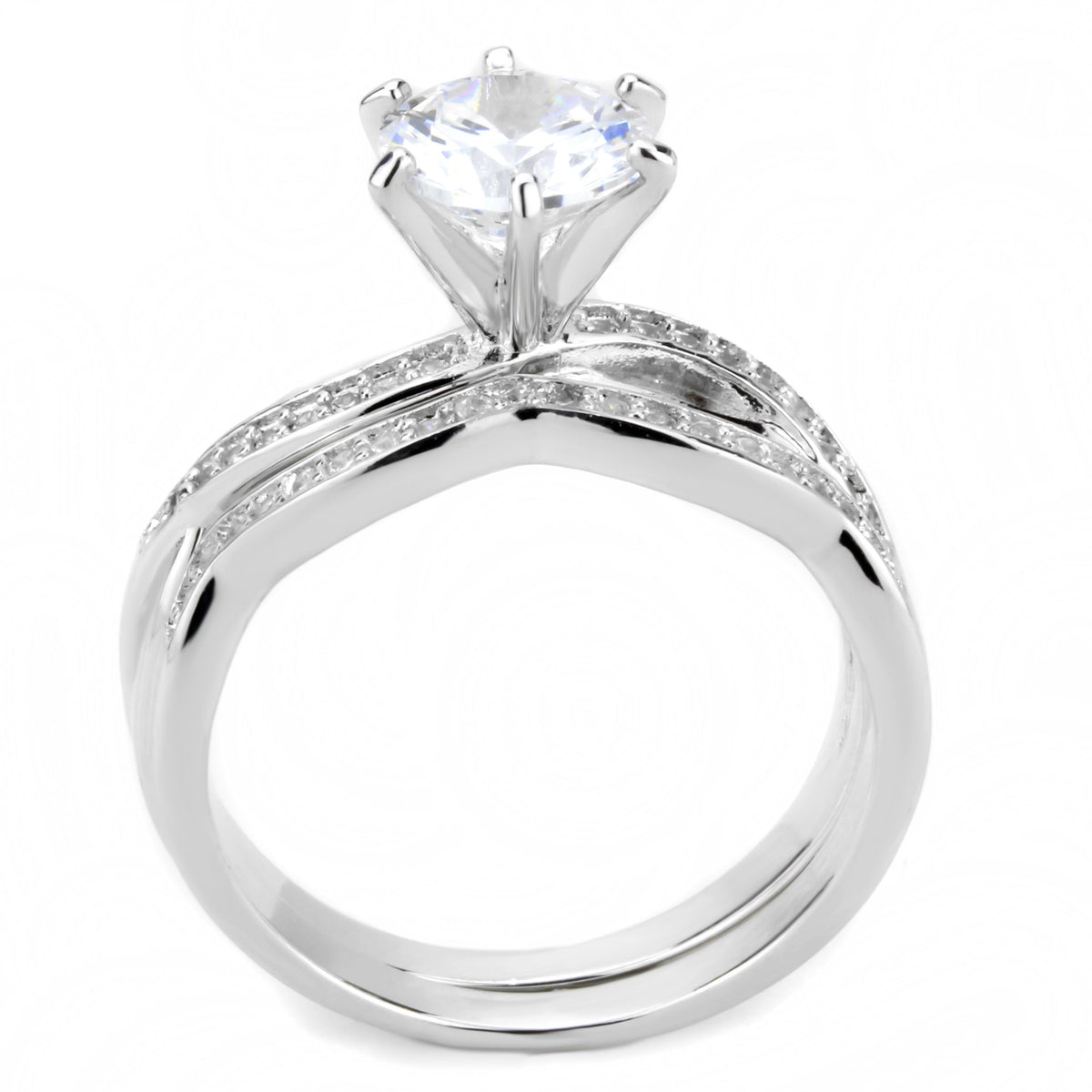 3W1514 - Rhodium Brass Ring with AAA Grade CZ  in Clear-2