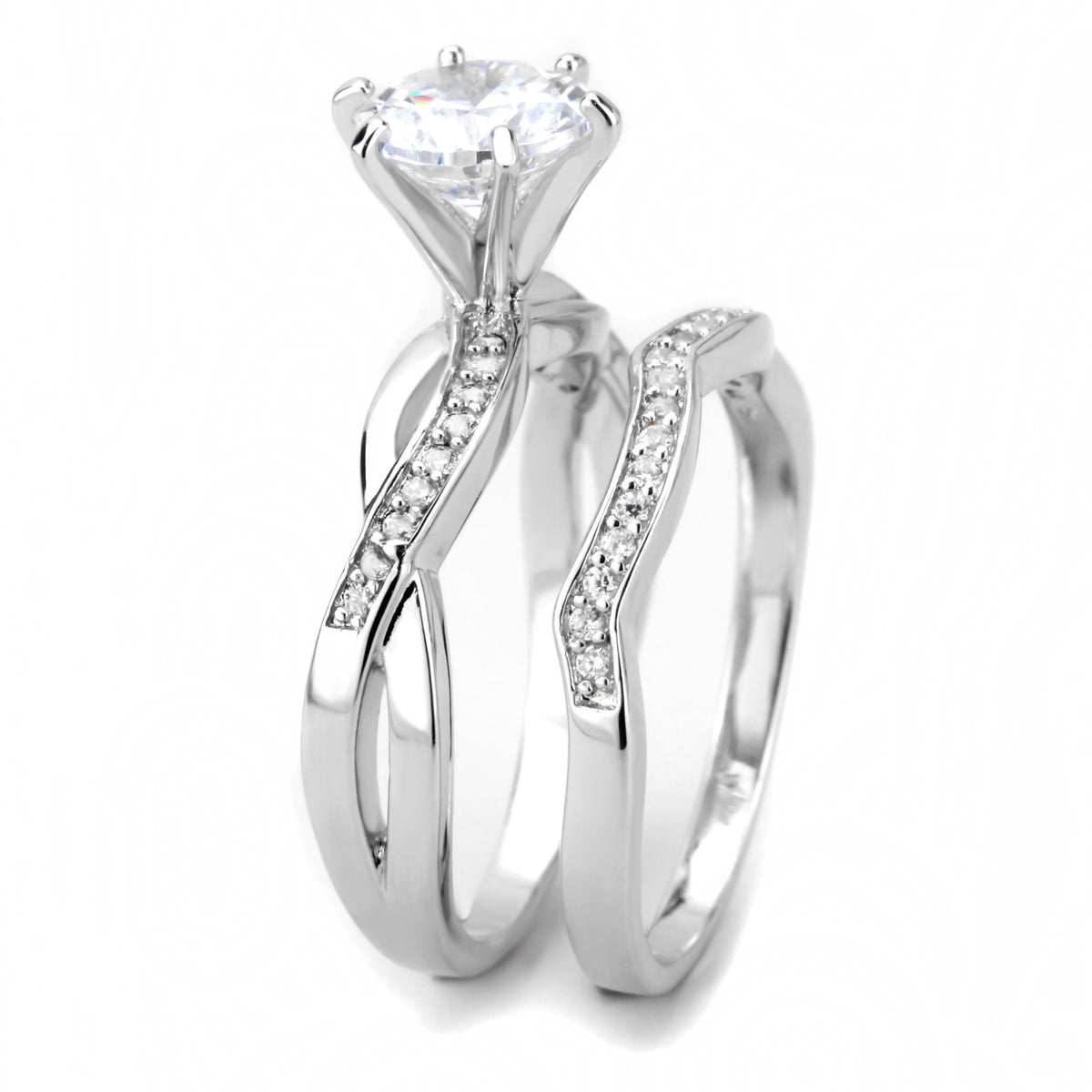 3W1514 - Rhodium Brass Ring with AAA Grade CZ  in Clear-3