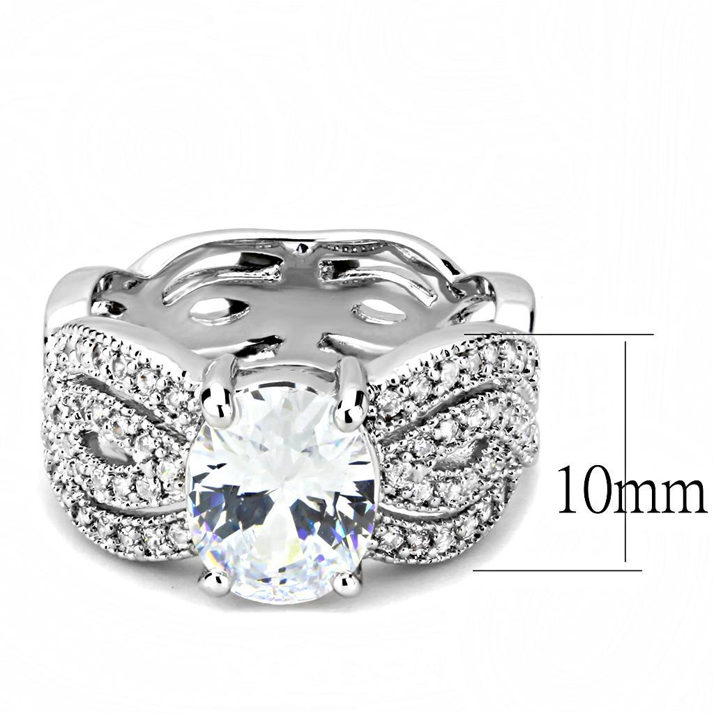 3W1517 - Rhodium Brass Ring with AAA Grade CZ  in Clear-1