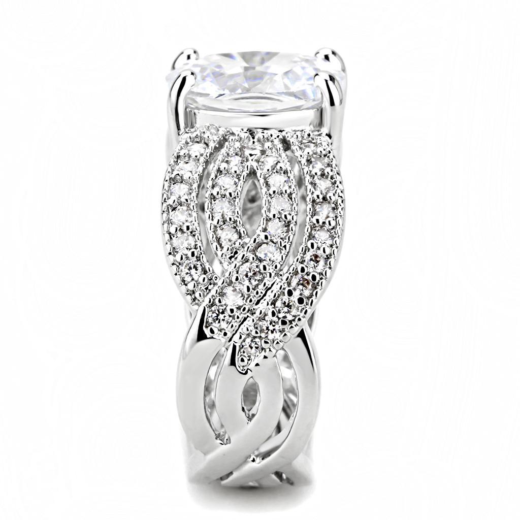 3W1517 - Rhodium Brass Ring with AAA Grade CZ  in Clear-3